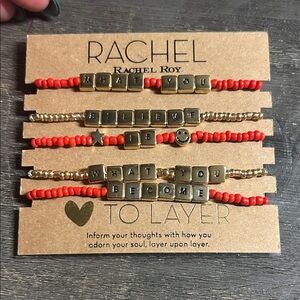 RACHEL Rachel Roy Red and Gold Inspirational Bracelet Set